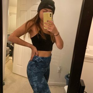 blue tie dyed flared yoga pants